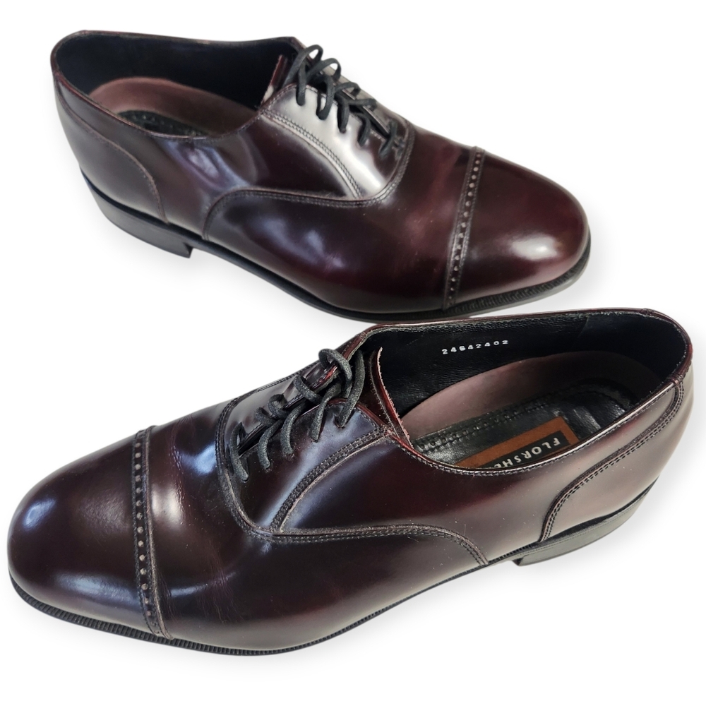 Florsheim Oxford Burgundy Leather Cap Round Toe Brogue Lace Up Shoes Size 11 3E